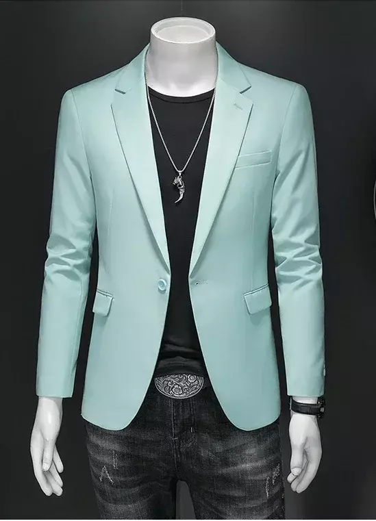 Модный мужской деловой Повседневный Блейзер черный белый красный зеленый однотонный приталенный пиджак для свадьбы