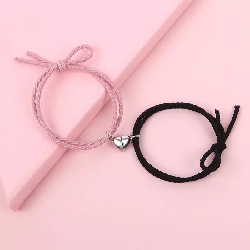 2 Stuks Magnetische Armband Rvs Hart Hanger Charm Paar Armbanden Voor Lover Vriend Vrouwen Braid Touw Armbanden