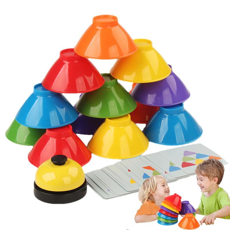 Giocattolo impilabile ciotola giocattolo impilabile arcobaleno giocattolo sensoriale per attività di apprendimento prescolare 6 ciotole impilabili con campana 25 carte Puzzle
