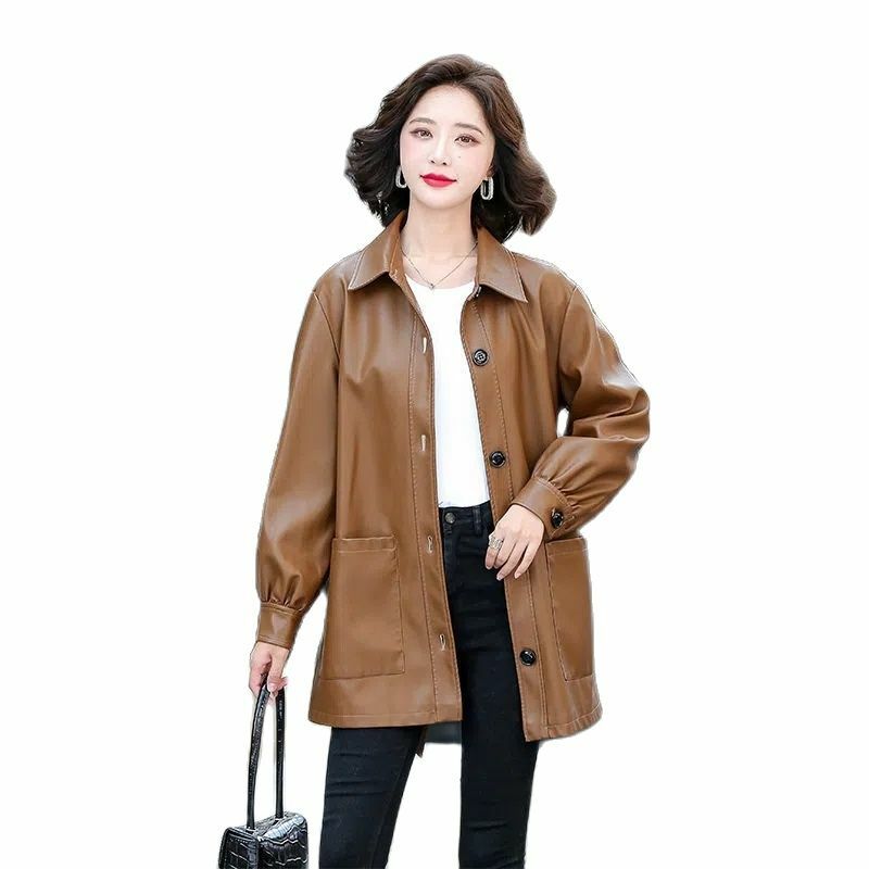 Abrigo de cuero para mujer, chaqueta de cuero para motocicleta, abrigo largo ajustado para mujer, ropa negra con cinturón, talla 4XL, 2022