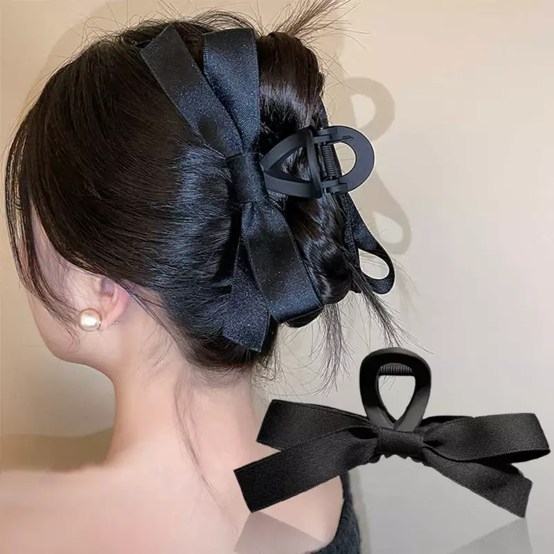 Винтажные атласные шпильки для волос с бантом, модные элегантные женские заколки для волос с черным бантом, корейские аксессуары для волос