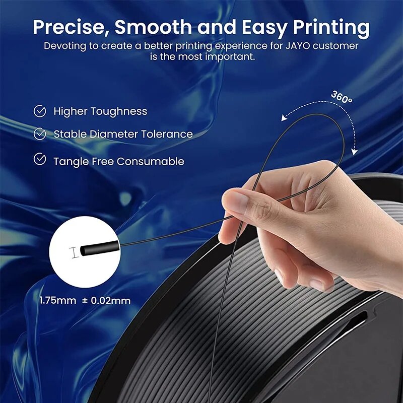 JAYO 3D Printer Filament, Materiais de impressão para impressora 3D e caneta, sem bolha, PLA Plus, PETG, SEDA, PLA META, PLA 1.75mm, 5kg, 100%