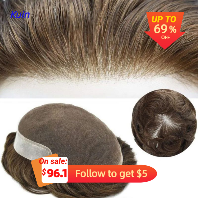 Kuin tupecik męski koronkowa i PU naturalna peruka z ludzkich włosów dla mężczyzny oddychające włosy tupecik męski System włosów męska proteza kapilarna