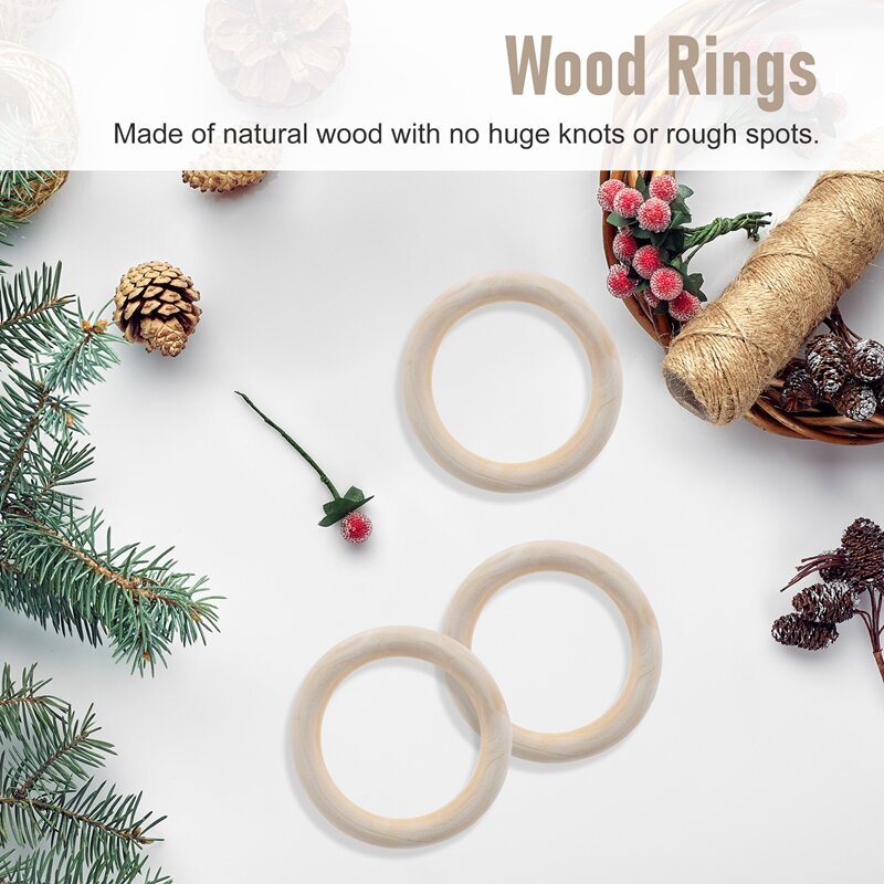 30Pcs 70Mm Wood Rings,Wooden Ring Wood Circles For DIY Crafts, Macrame Plant Hanger,Ornaments And Jewelry Making