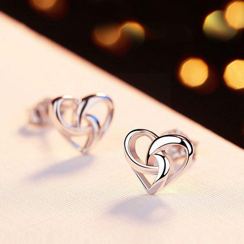 1Pair Hollow Love Heart Shape Stud Simple Sweet Earrings Women For S925 Sterling Silver Prevent Allergy For Lady Jewelry Gift