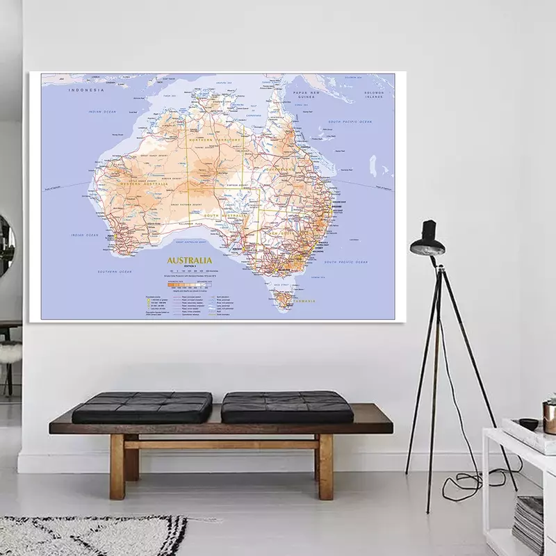 225*150Cm De Australië Geografie En Transport Kaart Grote Poster Niet-geweven Canvas Schilderij Schoolbenodigdheden Thuis decoratie