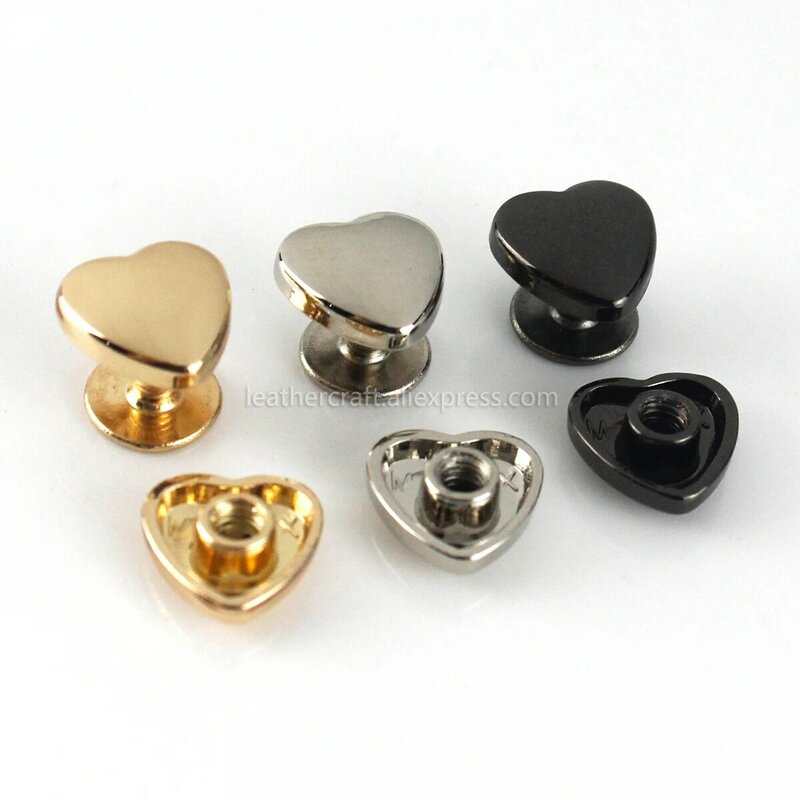10 шт., металлические заклепки в форме сердца для кожаных ногтей