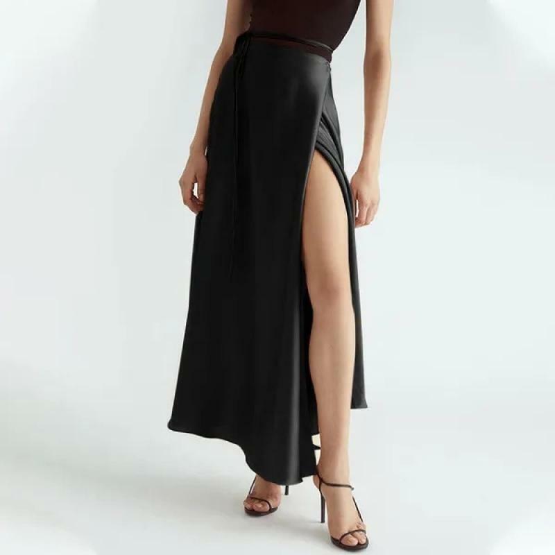 Falda larga de cintura alta con cordones para mujer, Falda larga de estilo Retro, a la moda, para fiesta y oficina, primavera y verano, 2024