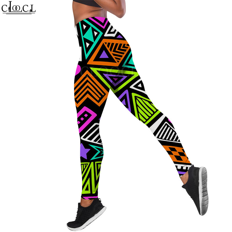CLOOCL Y2k Leggings for Women Irregular Geometric Pattern Printed Pants Firm Buttocks Sublimated Legs Ankle-Length Trousers