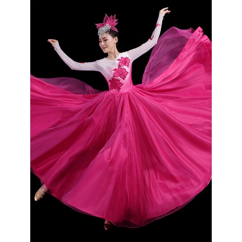 Saia feminina de dança de abertura grande, luzes traje de palco, dança moderna, incluindo mesa, estilo chinês, novo, 2024