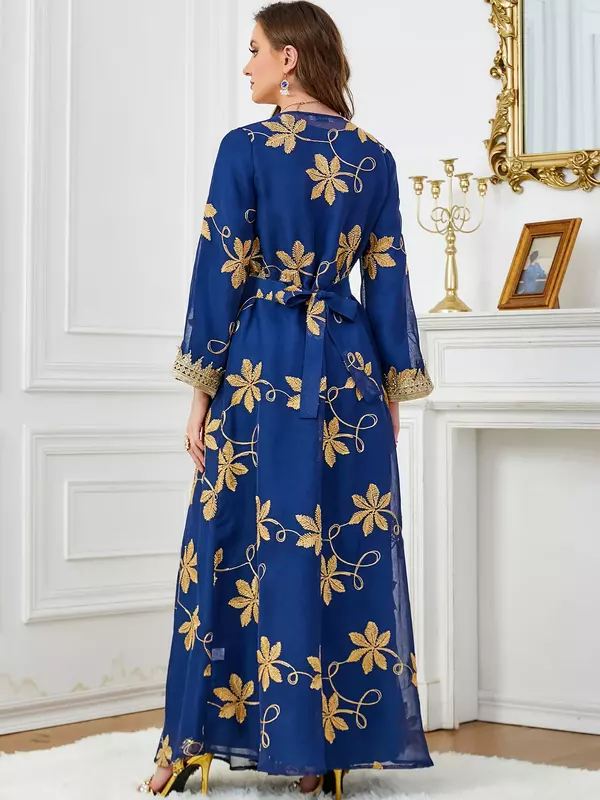 Herbst muslimische Abaya für Frauen 2 Stück Kleid Set Maxi A-Linie Party kleider Kimono Abayas Unterwäsche Anzüge arabische Dubai Robe Kaftan