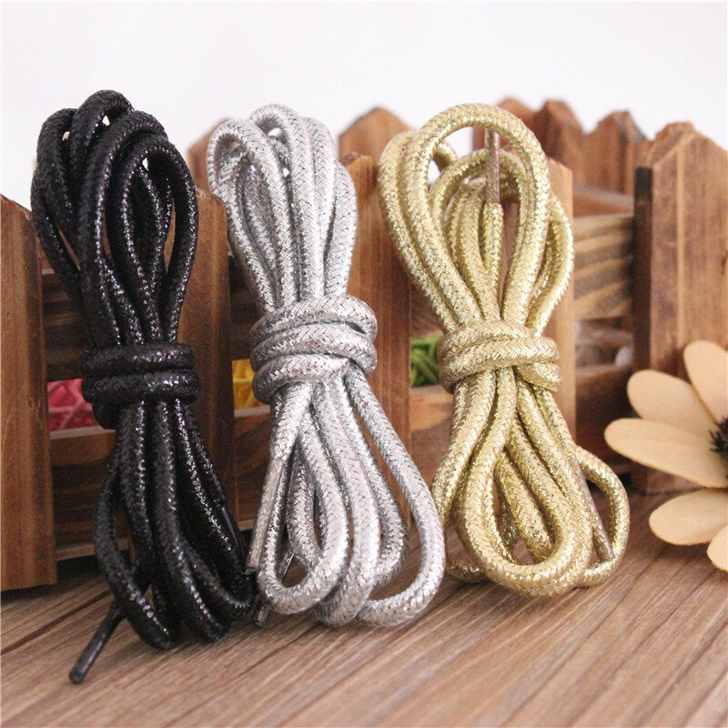 New Round Shiny Metallic Glitter Shoelaces Gold Silver Silk Shoe Laces Sports Canvas Casual Colorful Rainbow Gradient Shoelace