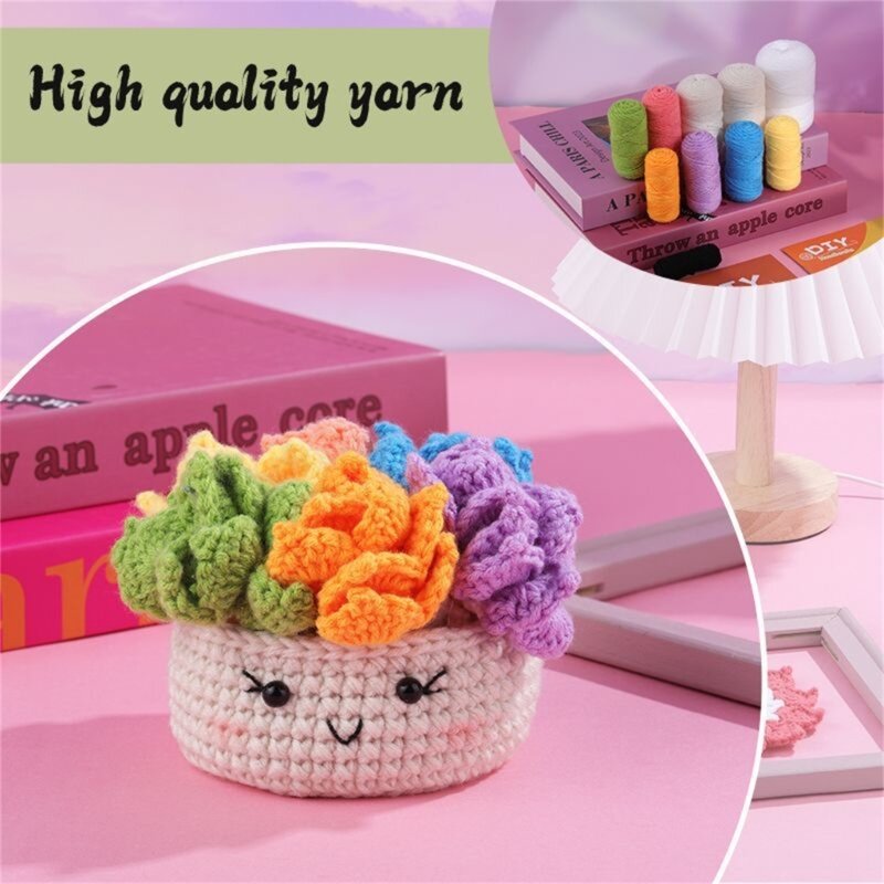 Conjunto fios crochê DIY Kits crochê vasos plantas Crochet Starter Kits para
