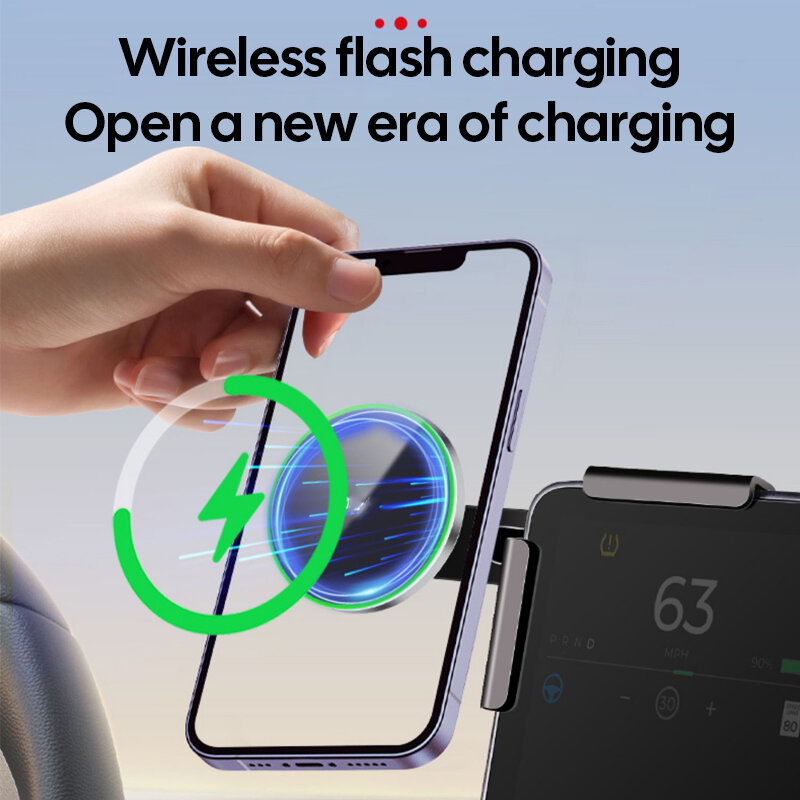ที่ใส่ที่ติดโทรศัพท์ในรถยนต์ที่ชาร์จแบบไร้สายแม่เหล็ก15W MagSafe สำหรับ Tesla รุ่นใหม่3 Highland 2024 Y x S BYD ATTO 3อุปกรณ์เสริม