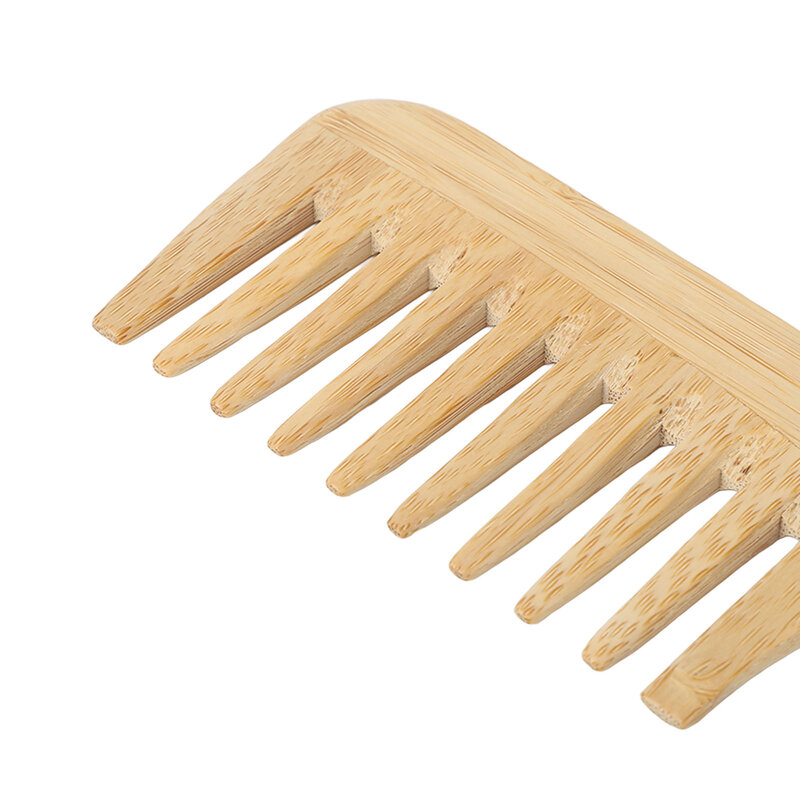 Peine para desenredar el pelo, peine portátil antiestático, duradero, de bambú, con diseño de mango, dientes redondos para el hogar