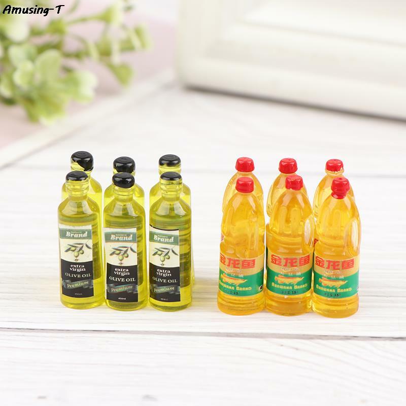 6 sztuk/partia z żywicy Kawaii miniaturowa butelka oleju dla lalek Mini żywiczny kaboszon DIY symulacja żywności wystrój domu