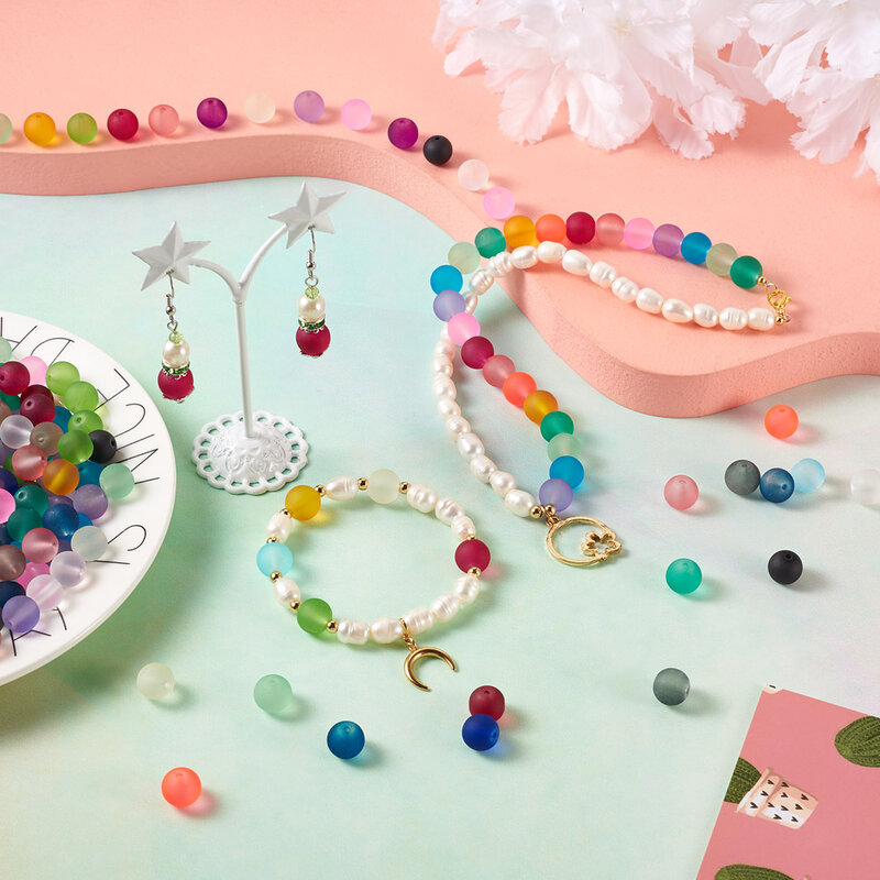 Perles rondes transparentes en verre givré pour la fabrication de bijoux, Bracelets faits à la main, accessoires d'artisanat, 4mm, 6mm, 8mm, 10mm