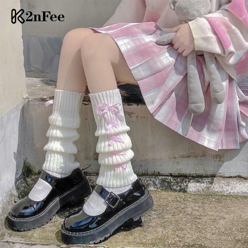 따뜻한 일본 로리타 다리 워머, 발목 고딕 긴 양말, 여성 레깅스 각반, 무릎 고스 겨울 양말 니트 커프스