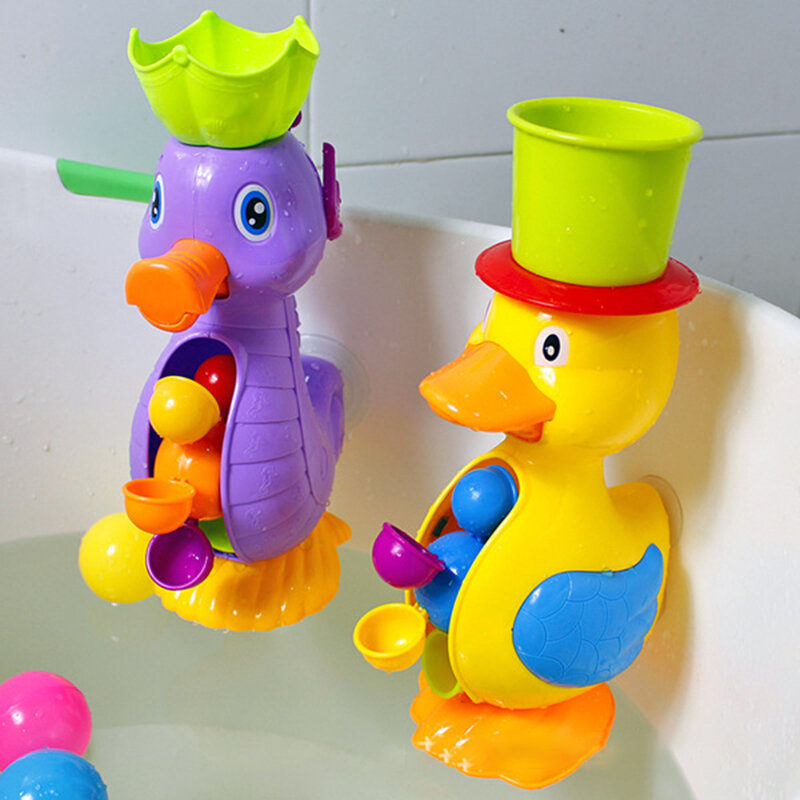 Juguetes de baño de ducha para niños, pato amarillo, rueda de agua, caballo de mar, grifo para bebé, juego de baño, juego de rociado de agua, juguetes para bebés