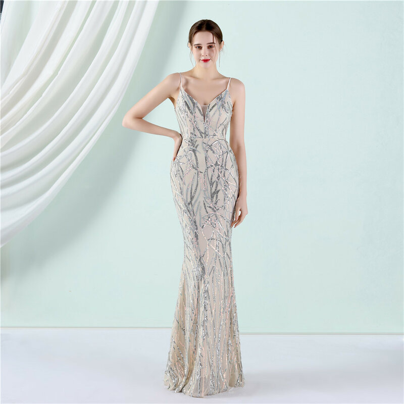 Gold Luxury Mermaid Prom Dress Sequins Summer Strap Sleeveless Robe De Mariée Formal Pageant Guest Party Evening Gown