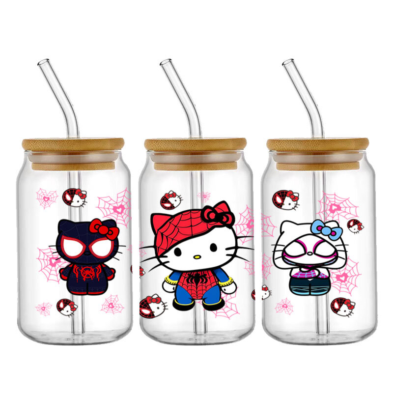 Sanrio-pegatina de Hello Kitty Kuromi, diseño del Día de San Valentín, UV, DTF, para envoltura de taza de 16 ozono, etiqueta adhesiva de transferencia, logotipo DIY, autoadhesivo