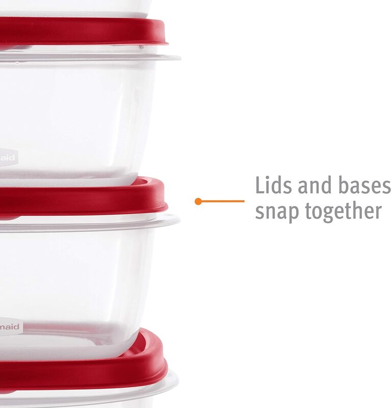 Rubbermaid-contenedores de almacenamiento de alimentos con tapas, aptos para microondas y lavavajillas, Color rojo, Ideal para preparación de comidas y despensa, 60 piezas