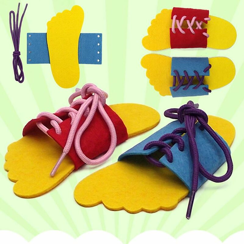 Тапки детские из нетканого материала на шнуровке, Обучающие обучение завязыванию, Прочные шнурки, Обучающие тапки для практики завязывания