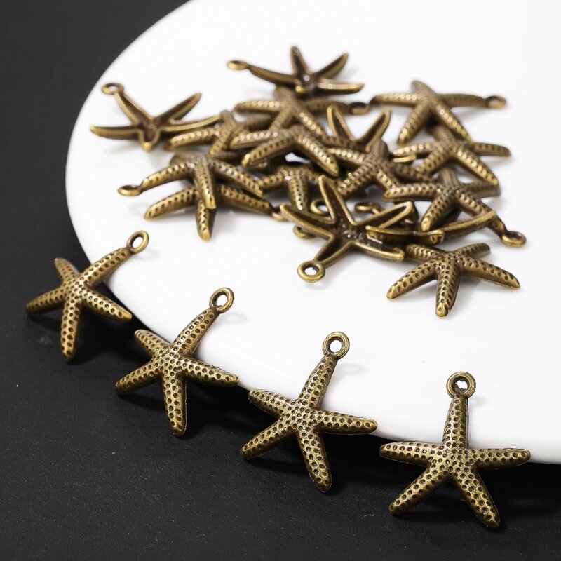652f 20 peças conectores pingentes estrela do mar feitos à mão dourado liga pingentes conectores joias para fazer diy