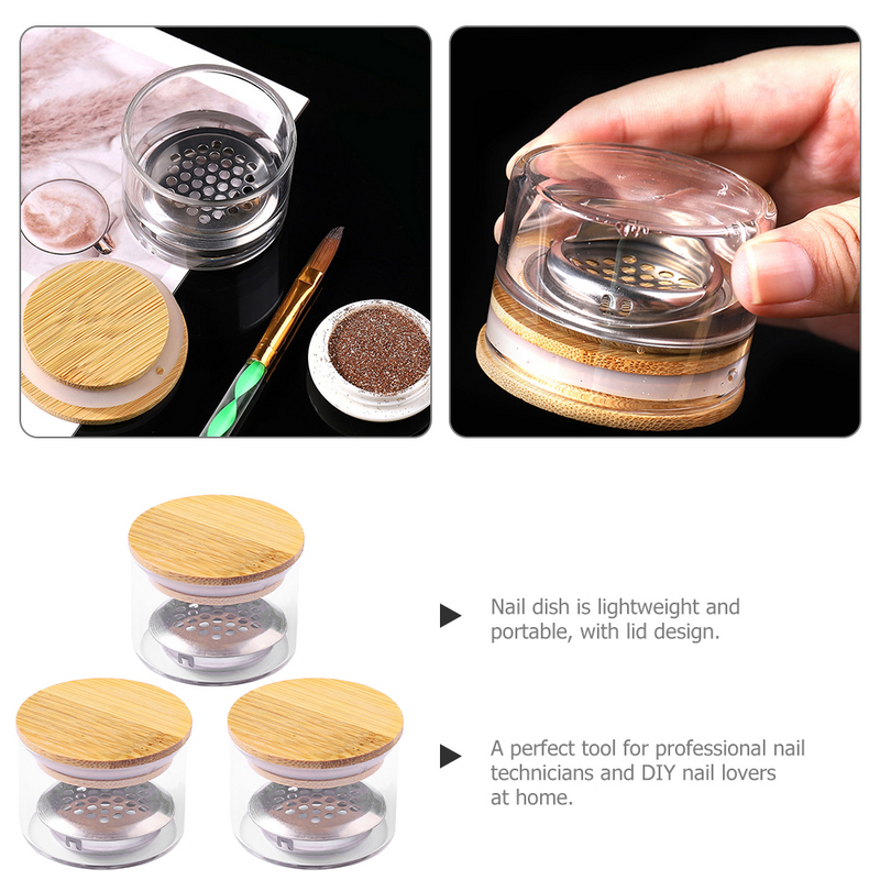 3 pezzi di vetro piatto per unghie Manicure tazza per unghie supporto per liquido per unghie fai da te tazze per piatti per unghie con coperchi