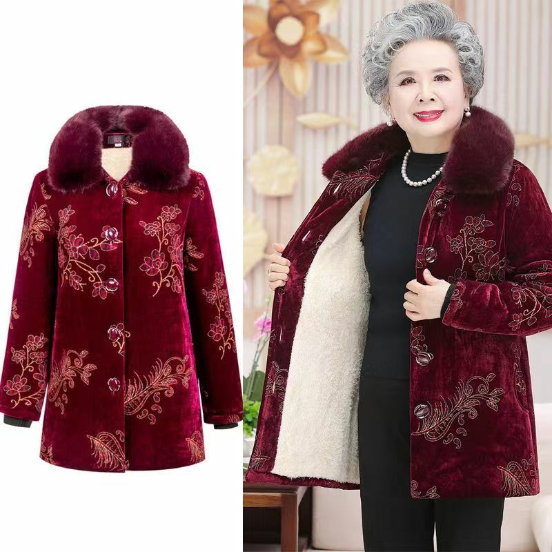 Fdfklak-コットンジャケット付きミドル丈コート,女性用アウター,新しいファーカラー,刺embroidery,暖かいコート,5xl