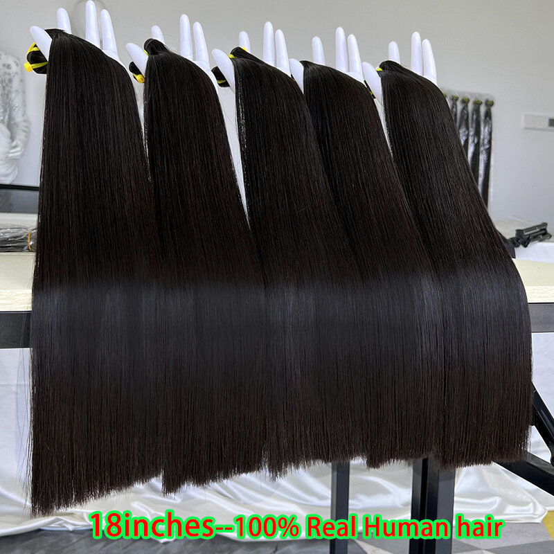 Pacotes retos tirados dobro do cabelo humano para mulheres, brasileiro, Virgin, tecelagem do cabelo, extensões do cabelo, cor natural, 15A