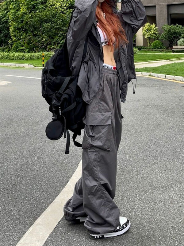 2023 Харадзюку Techwear широкие брюки Egirl стиль Y2K парашютные брюки женские хиппи уличный сверхразмерный карго Брюки