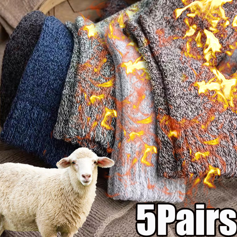 Meias de lã merino masculinas e femininas, quentes, super grossas, sólidas, contra a neve fria, Terry, inverno, 5 pares