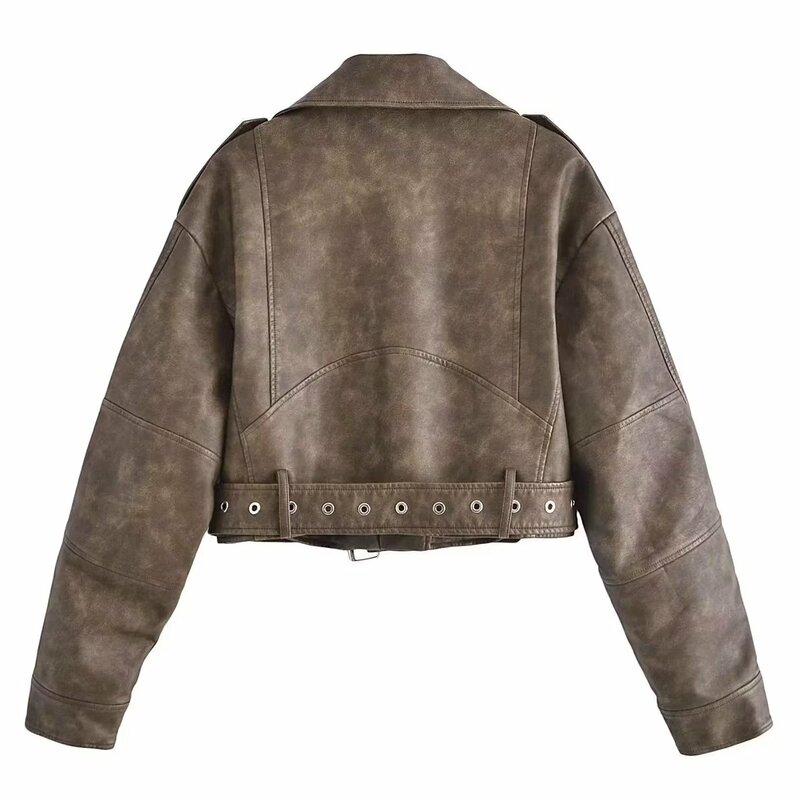 Women 2023 spring New Fashion Washed gradient skin Jacket Coat Vintage Long Sleeve Female Outerwear Chic Overshirt