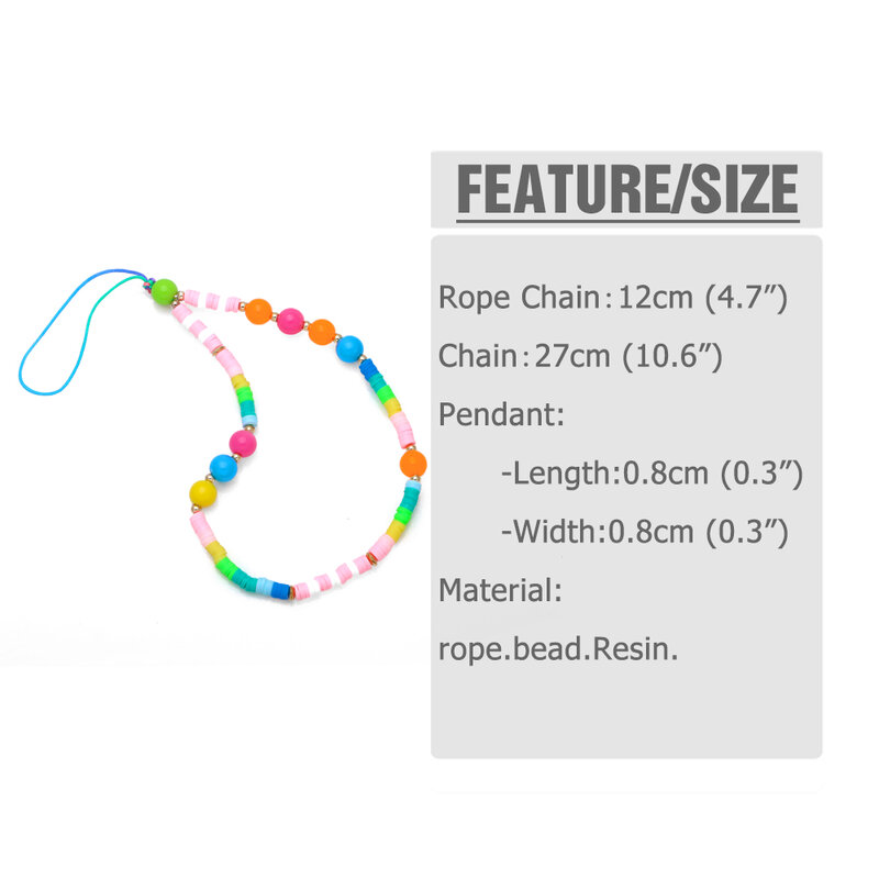 FLOLA Candy Color perline cinghie per cellulare catena di corda per ragazza accessori per cordino anti-smarrimento in argilla morbida colorata mpsa046