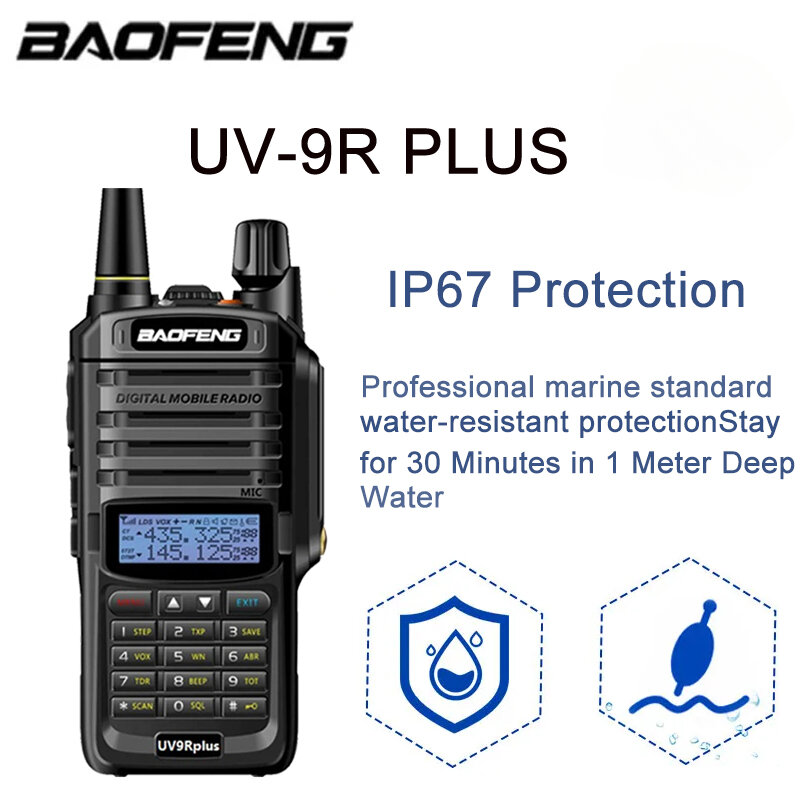 Baofeng UV-9R Plus 15W IP68 Dual Band portabel tahan air Walkie Talkie jarak jauh 16KM HF Transceiver CB berburu Ham Radio