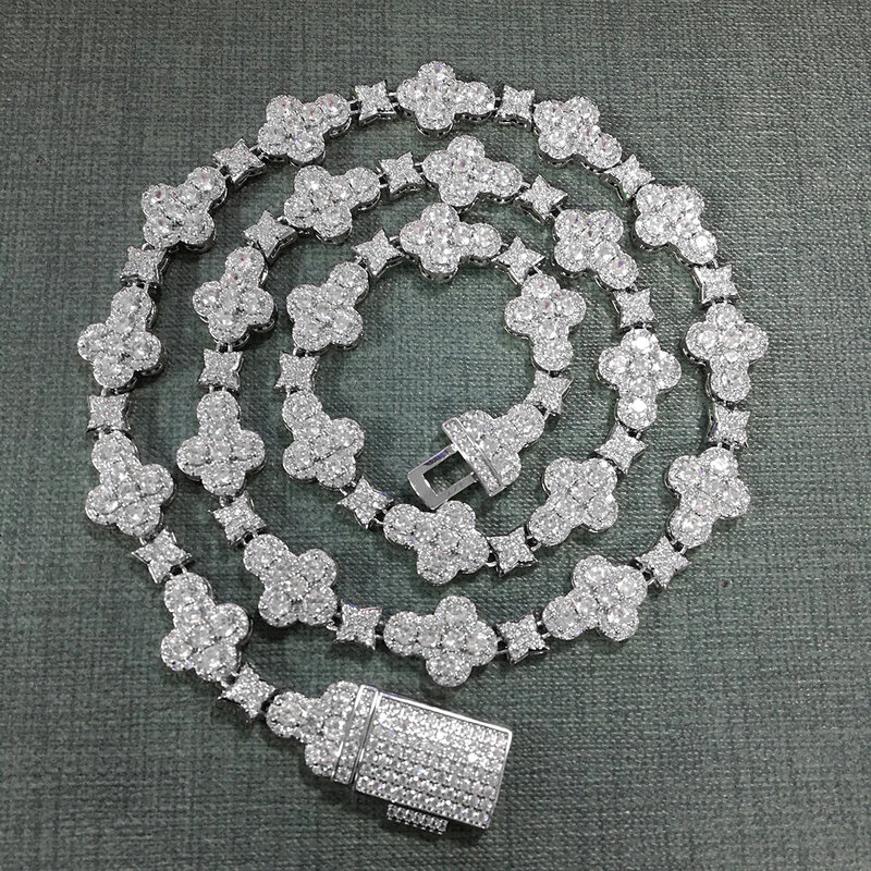 Łańcuch tenisowy UWIN z pełną mrożoną biżuterią z sześcienną cyrkonią modna luksusowa z gwiazdami