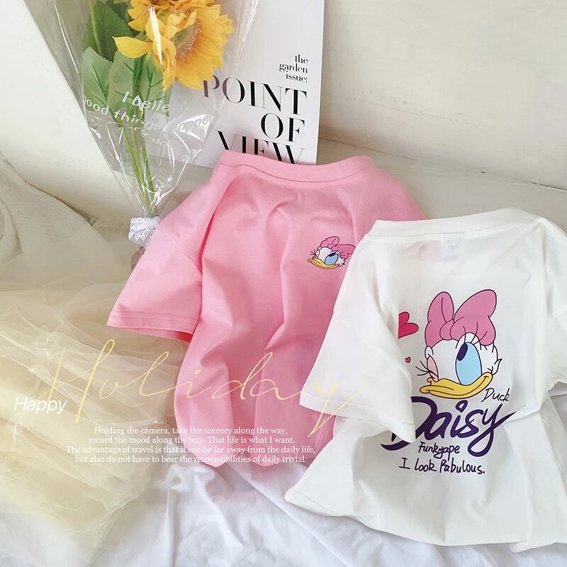 Disney Baby Girls Clothes 2022 Summer Girls Short Sleeve T-Shirts Cartoon Mickey Mouse Minnie Cotton Print Baby Top Girl Clothes