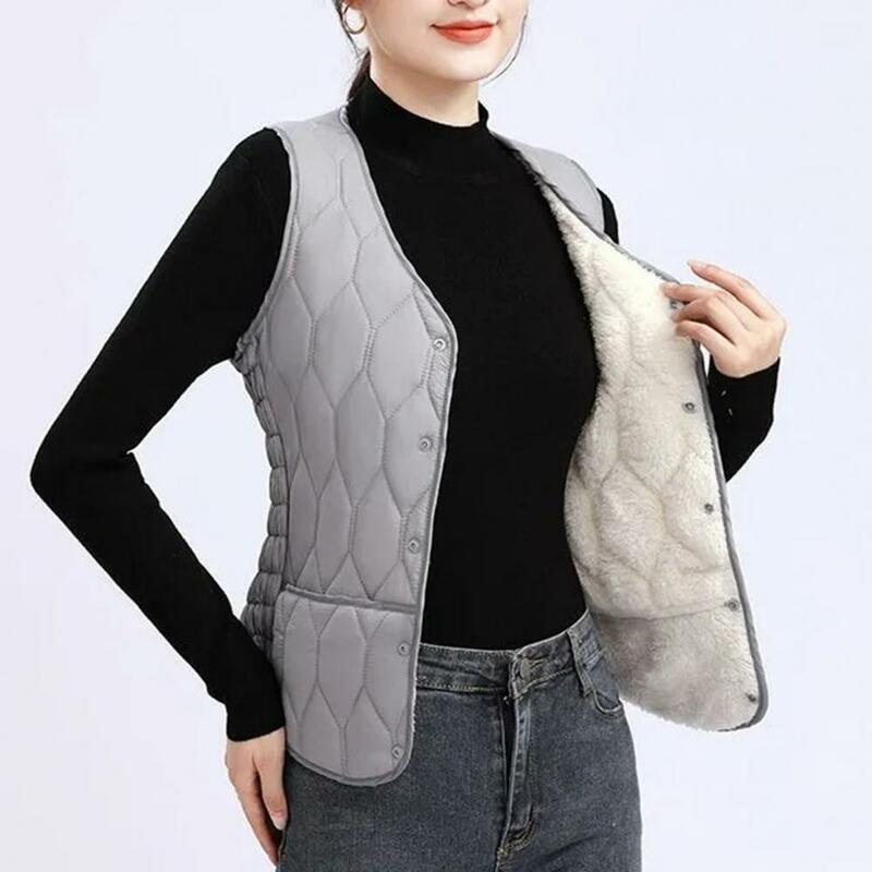 Women Waistcoat Stylish Plus Size Women's Winter Vest Coat Warm Windproof Sleeveless Waistcoat with Pockets Single-breasted