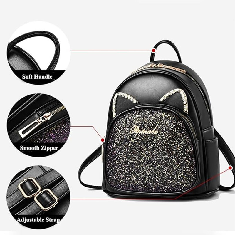 SCOFY FASHION Cat Mini Cute Backpack Purse for Women Leisure Small Backpack Purses Daypack PU Leather Leisure Travel Backpack