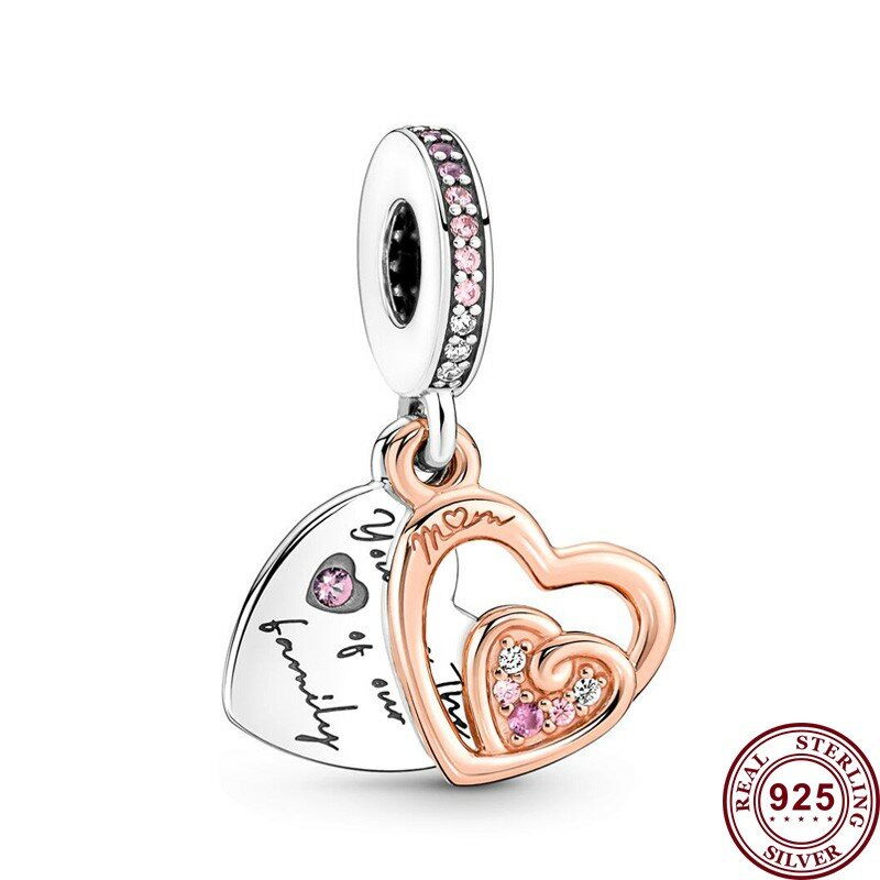 New Hot 925 Silver Exquisite Mother's Day Motorcycle Bulb Love Heart Logo Beads For Women's Original Bracelet DIY Charm Jewelry