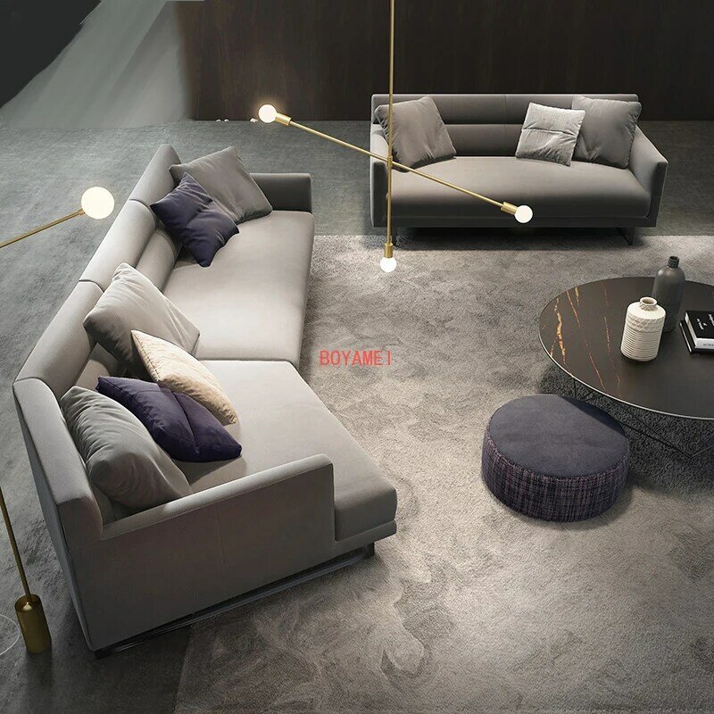 Luz luxo tecnologia tecido sofá pequeno apartamento sala de estar canto em forma de L couro sofá simples moderno assento de três pessoas
