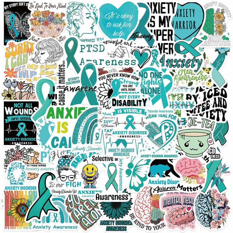 Pegatinas de Graffiti de la serie de concienciación sobre la ansiedad, 50 piezas, adecuadas para cascos de ordenador portátil, decoración de escritorio, pegatinas DIY, Juguetes