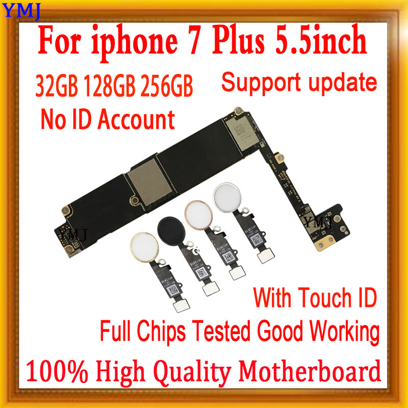 Carte mère pour iPhone 7 Plus avec ou sans Touch ID, carte mère, pas de compte ID, 5.5 testé, bon fonctionnement, prise en charge 4G, 100% pouces