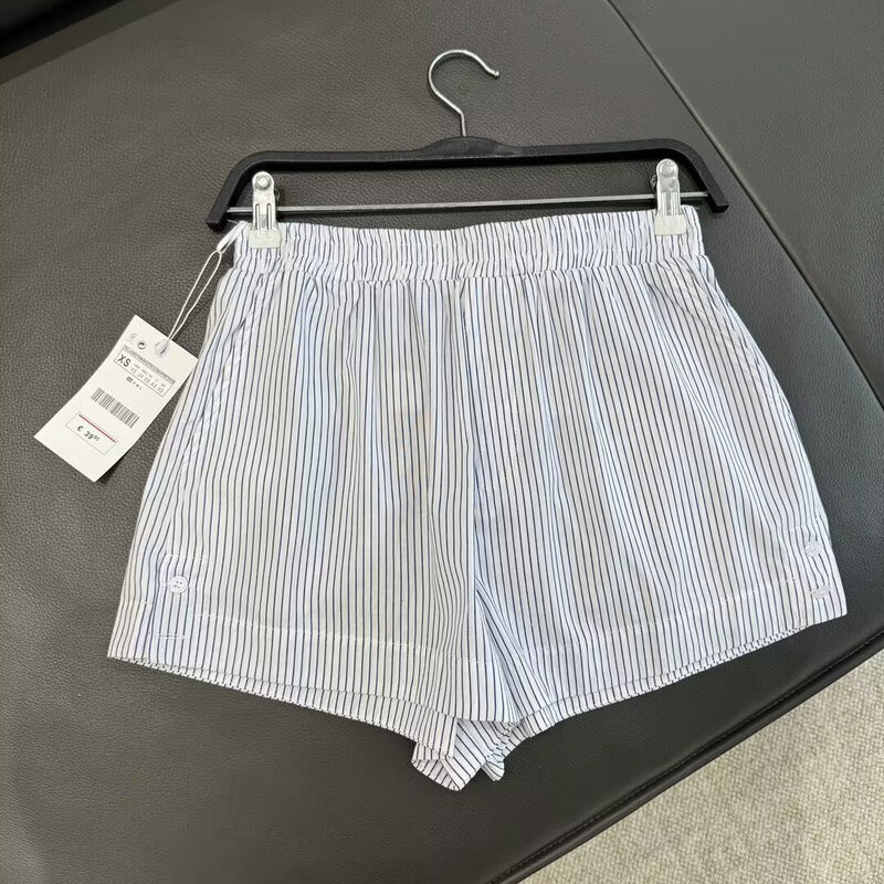 Neue Mode minimalist ischen Stil lässig vielseitige hoch taillierte gestreifte Shorts