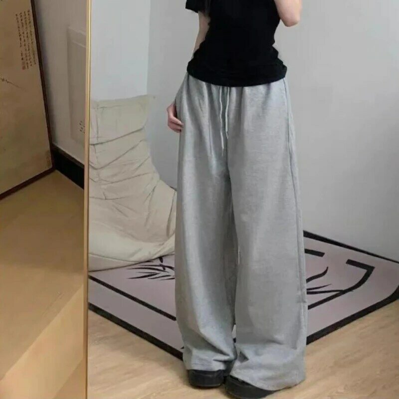 Deeptown Y2k celana olahraga wanita, celana Jogging Vintage Korea, celana lebar pinggang tinggi kasual ukuran besar