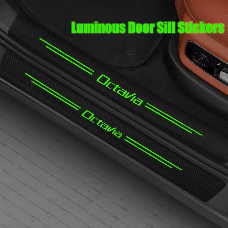 Luminous Car Door Sill Protector Sticker Rear Trunk Bumper Strip Threshold Anti-scratches for Skoda OCTAVIA Logo Auto Decoration
