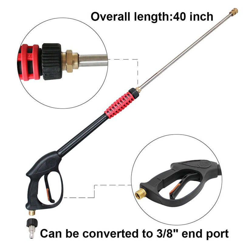 4000 Psi High Pressure Power Washer Gun, 21 Inch Replacement Wand, 5 Spray Nozzles Tips, 3/8 Inch Quick Disconnect