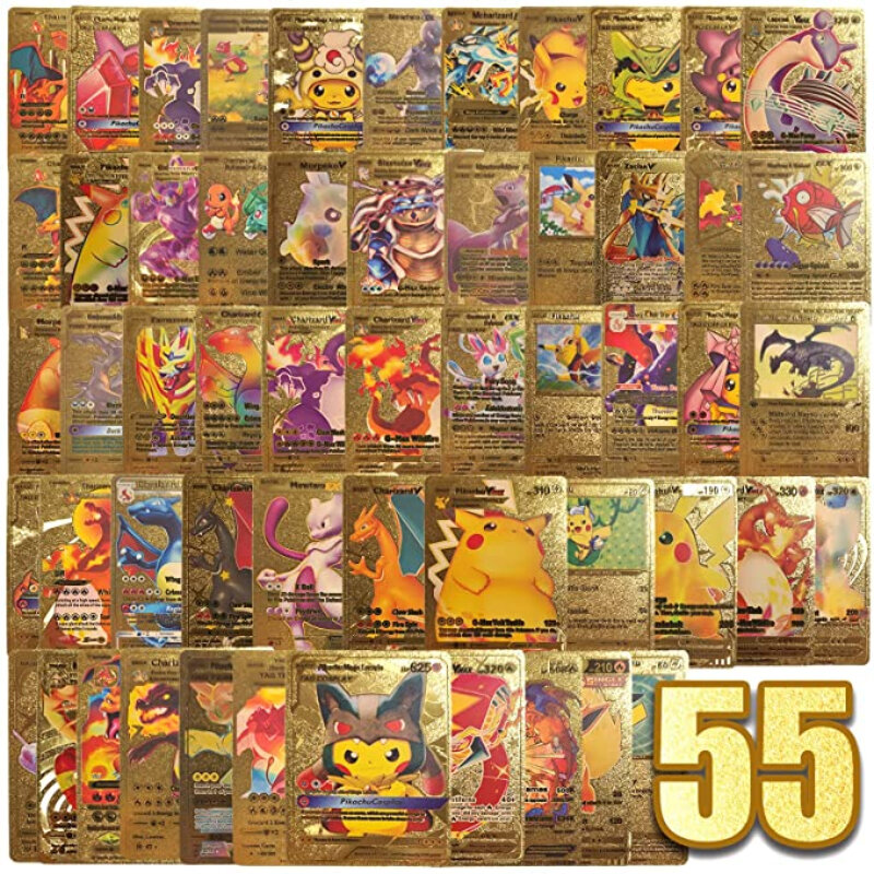 Gold Vmax GX Cards Box para Crianças, Battle Trainer, Coleção Rara, Brinquedos Meninos Presente, Charizard, 55Pcs