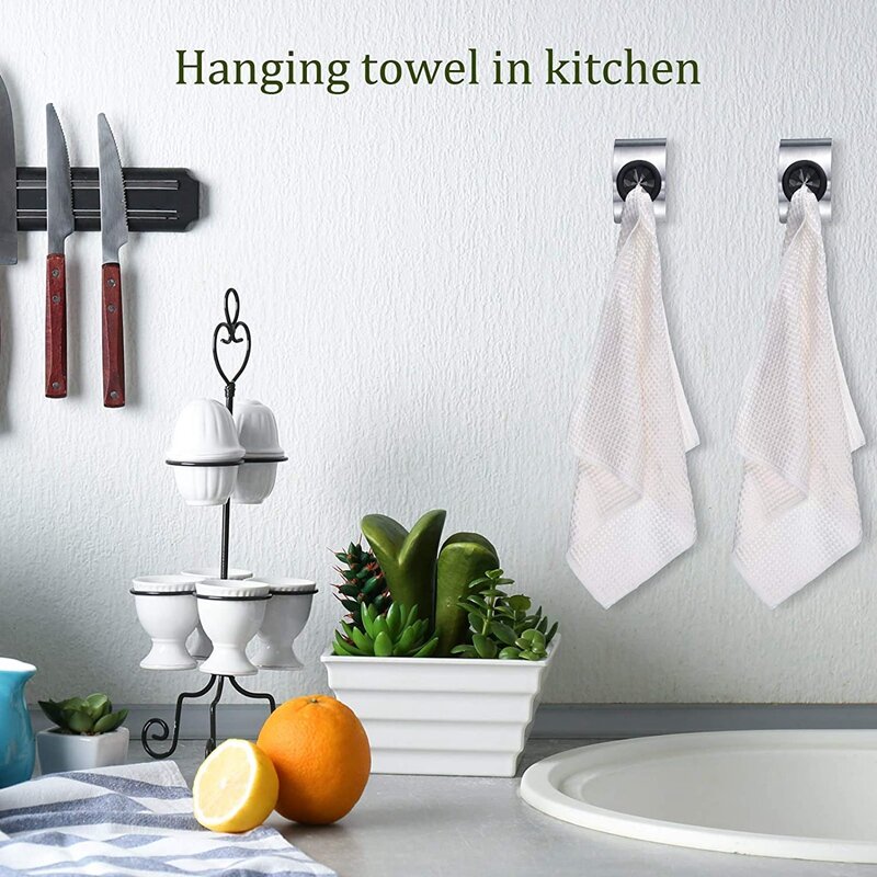 4 Pieces Self Adhesive Dish Towel Holder Grabber Stainless Steel Kitchen Towel Hook Wall Mount Towel Hangers Holders